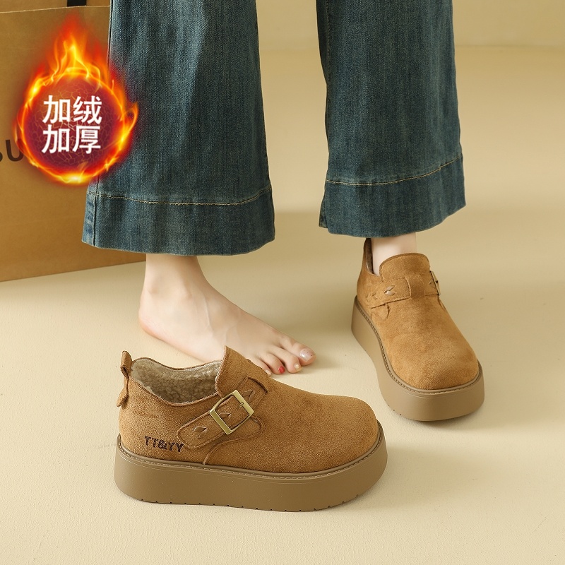 真皮厚底乐福勃肯棉鞋女2025冬季爆款加绒保暖一脚蹬雪地棉女34码