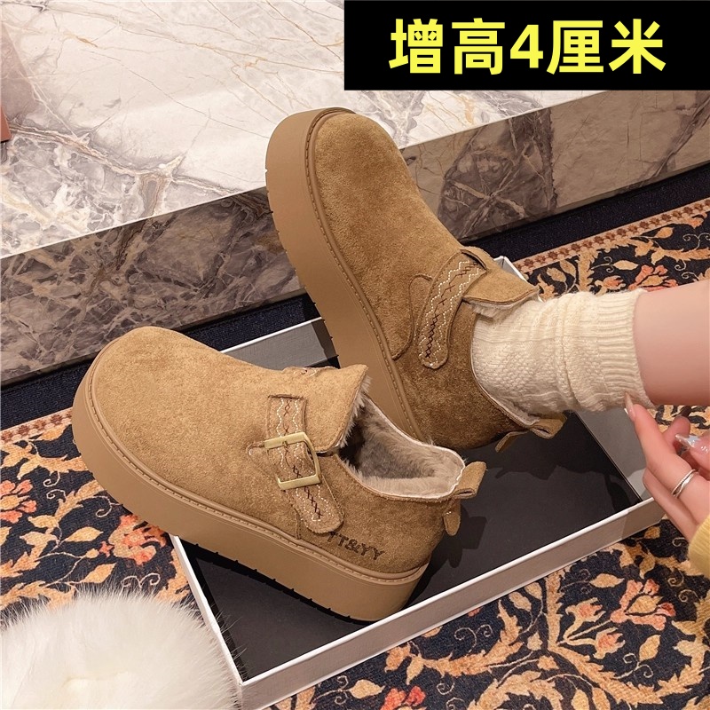 厚底加绒勃肯雪地靴女2025新款冬季一脚蹬乐福鞋3334码全包大棉鞋