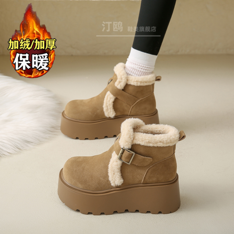 厚底增高雪地靴女2025新款小个子34码加绒加厚大棉鞋复古勃肯棉靴