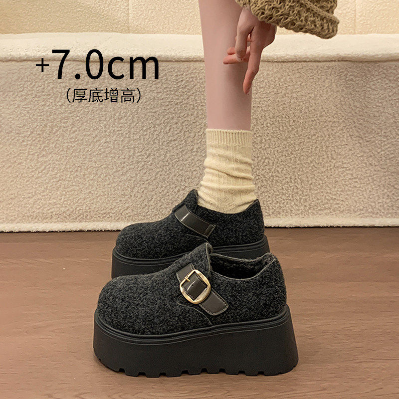 厚底灰色加绒豆豆勃肯鞋女毛毛鞋2025新款秋冬季鞋子保暖乐福棉鞋