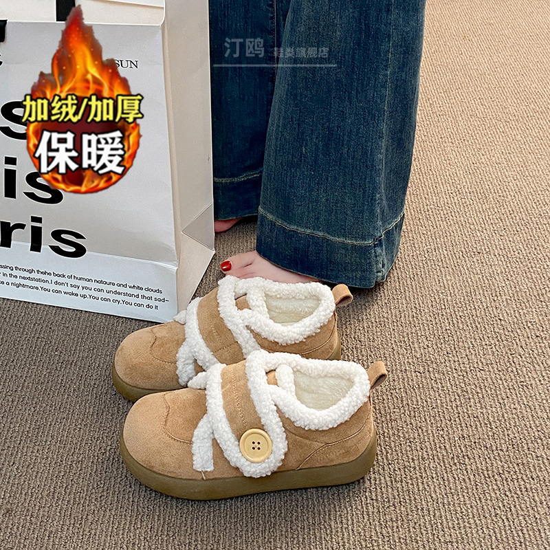 全包加绒勃肯鞋女2025新款冬季孕妇一脚蹬保暖棉鞋加厚毛毛雪地靴