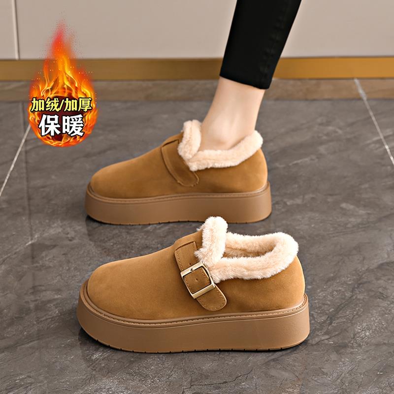 高级感加绒勃肯雪地靴女冬季加厚保暖一脚蹬乐福棉鞋毛毛博肯鞋34