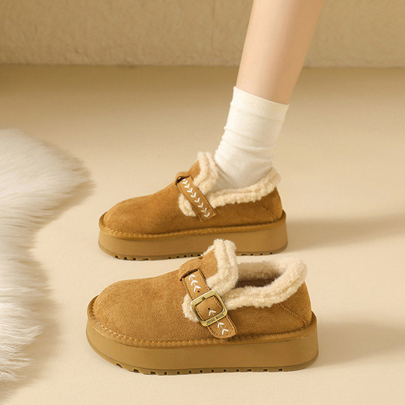 踩屎感厚底勃肯鞋女款2025新款冬季加绒保暖毛毛棉鞋子真皮雪地靴