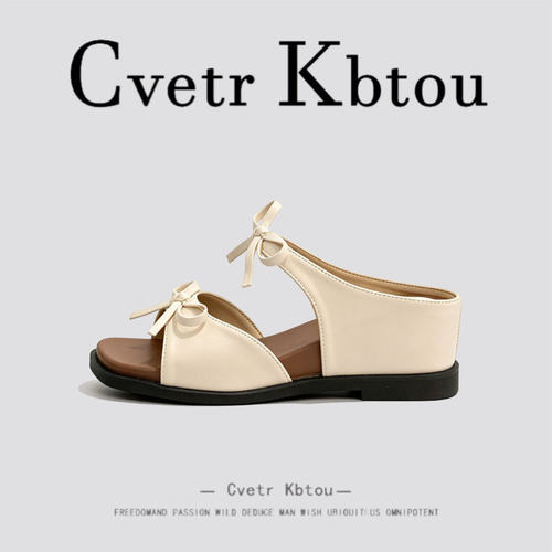 [纯欲少女]美国CvetrKbtou坡跟厚底一字拖鞋女夏季配裙子法式凉拖