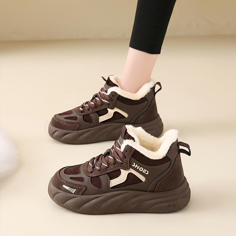 美拉德运动棉鞋女冬季2025新款爆款加绒保暖真皮防水高帮板鞋34码