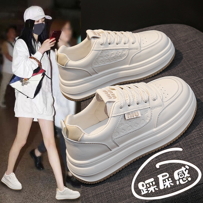 真皮厚底小白鞋女款2025新款秋冬松糕增高板鞋加绒休闲运动鞋34码