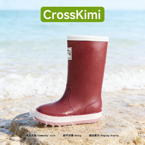 【港风时髦感】crosskimi夏季亮眼红色防滑雨靴情侣赶海水鞋男女