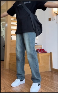 新款男式复古重工高个子宽松直筒阔腿牛仔长裤加长休闲大码牛仔裤