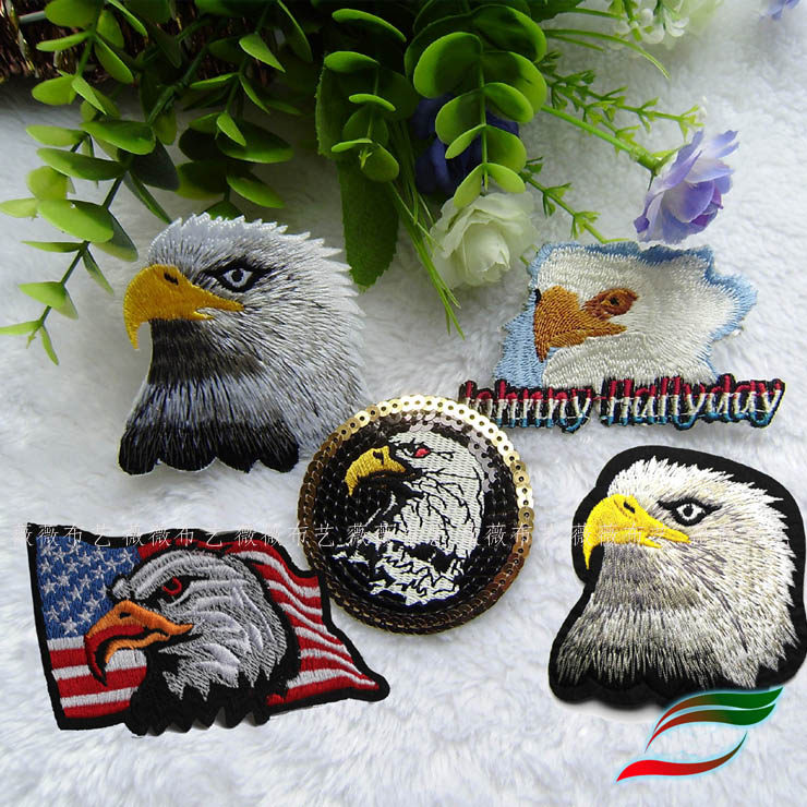 背胶布贴a309刺绣黄嘴老鹰亮片徽章臂章衣服补丁贴花衣帽装饰贴花
