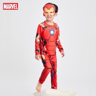 漫威男童秋衣秋裤男孩超级英雄钢铁侠儿童内衣套装宝宝秋冬睡衣厚