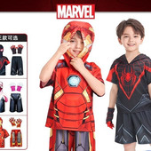 套装 短裤 迈尔斯格温网眼透气连帽男童 短袖 漫威英雄蜘蛛侠衣服夏款