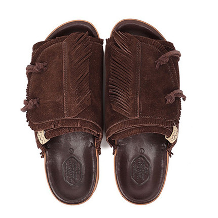 visvim uncle gui CHRISTO夏季新款流苏牛皮增高透气反绒皮拖潮潮