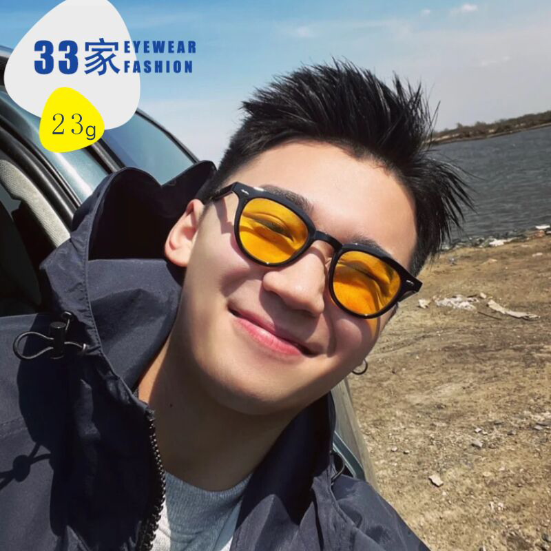 小圆框潮男黄色墨镜夏网红同款眼镜防紫外线黑框太阳镜女防晒轻便