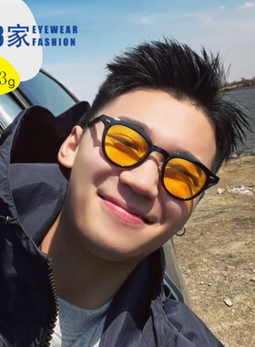 小圆框潮男黄色墨镜夏网红同款眼镜防紫外线黑框太阳镜女防晒轻便