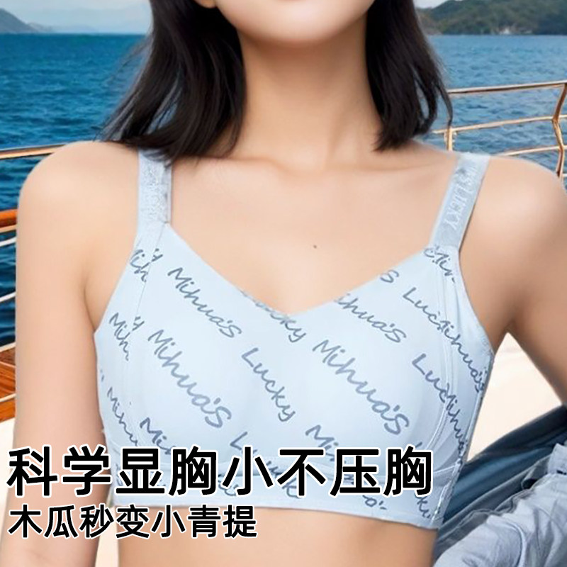 提拉塑形无痕内衣大胸显小女薄款夏季无钢圈上托防下垂显胸小文胸