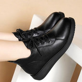 头层牛皮真皮短靴女平底黑色高帮系带皮鞋 子妈妈秋冬复古马丁靴