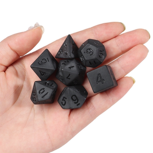 黑色跑团骰子7粒套装 桌游配件dnd数字色子多面磨砂筛子游戏dice