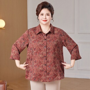 200斤胖妈妈秋装长袖衬衫中老年加肥加大码女装宽松上衣服超大号