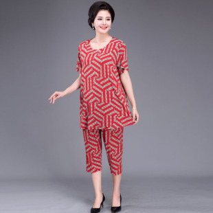 女装 胖妈妈夏装 加肥加大码 2019新款 中老年人两件套200斤 洋气套装