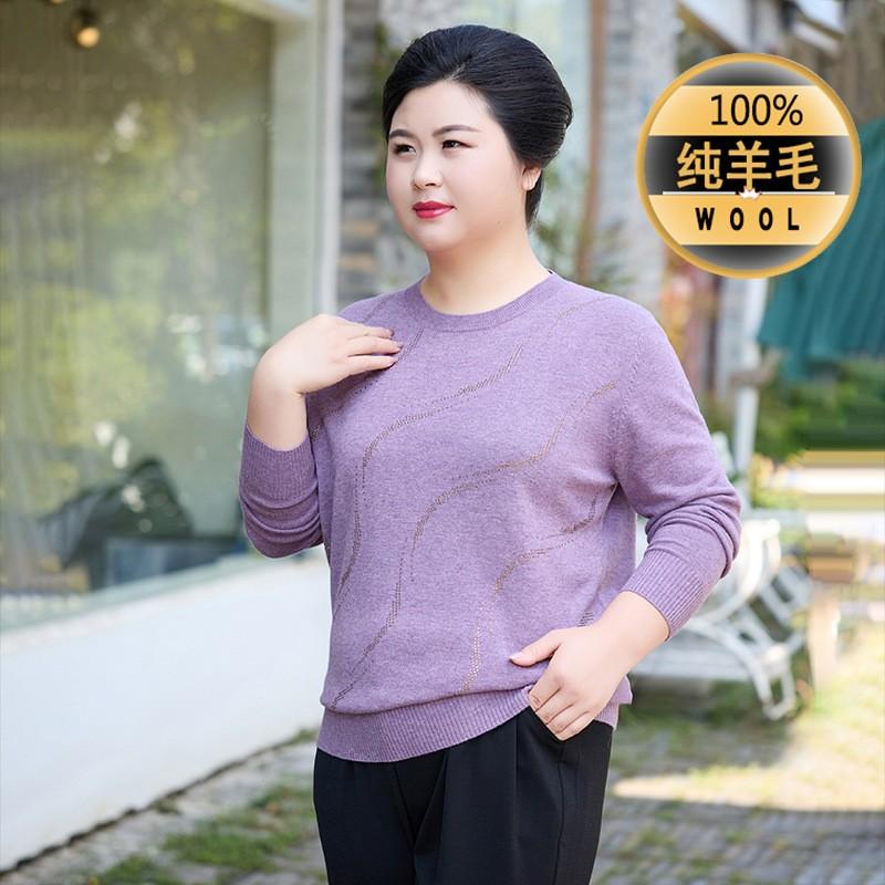 烫钻200斤胖妈妈羊毛衫上衣