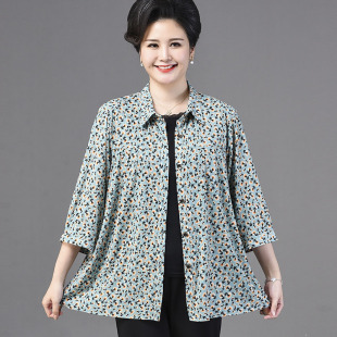短袖 200斤胖妈妈装 衬衫 宽松奶奶装 特体中老年女装 夏装 加肥加大码