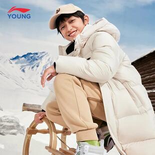 李宁儿童羽绒服男童中长款2026新款加厚保暖白鸭绒外套女童冬装