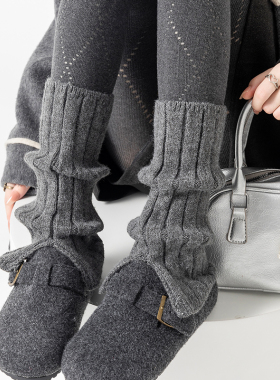 灰色羊毛袜秋冬堆堆袜加厚保暖袜套冬天厚袜子小腿套针织配雪地靴