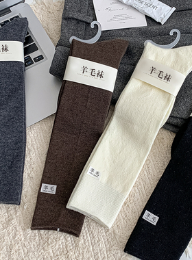 咖啡色小腿袜秋冬款羊毛厚袜子保暖冬天堆堆袜高筒及膝袜秋冬厚袜