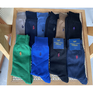 外贸尾单欧美小马标丝光棉中长筒商务男袜纯色绅士四季款男士袜