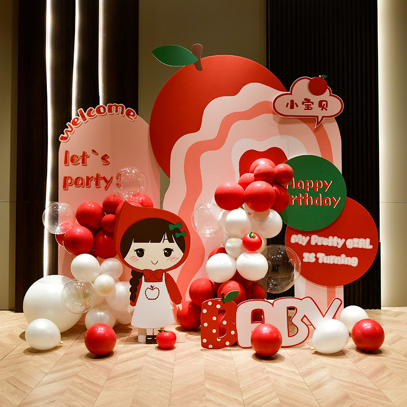 苹果女孩生日布置周岁满月宴装饰