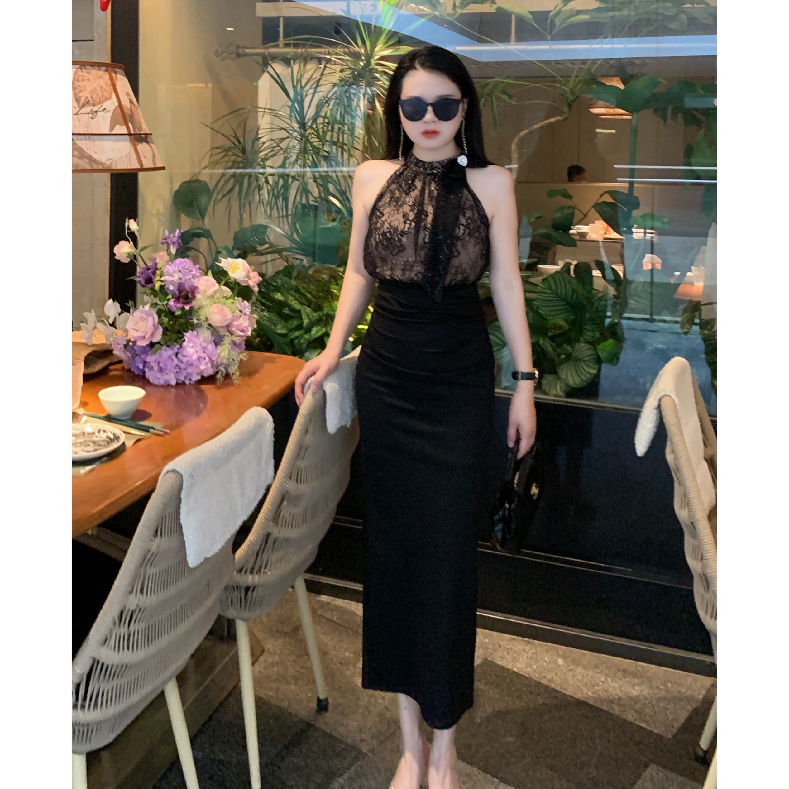 魅鹊 52707夏季新款纯欲风蕾丝拼接修身显瘦包臀连衣裙