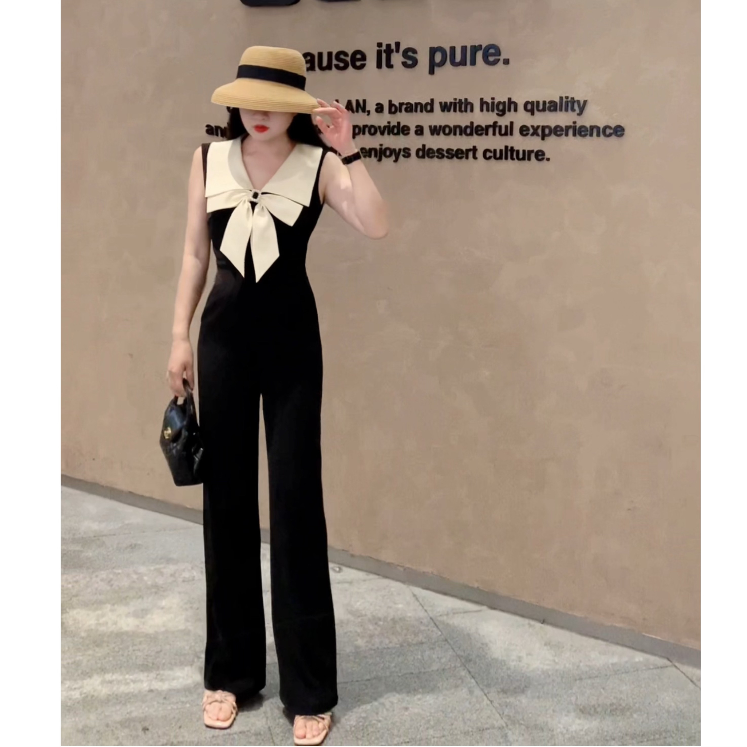 2026春夏新款法式小香风撞色拼接无袖蝴蝶结连体裤