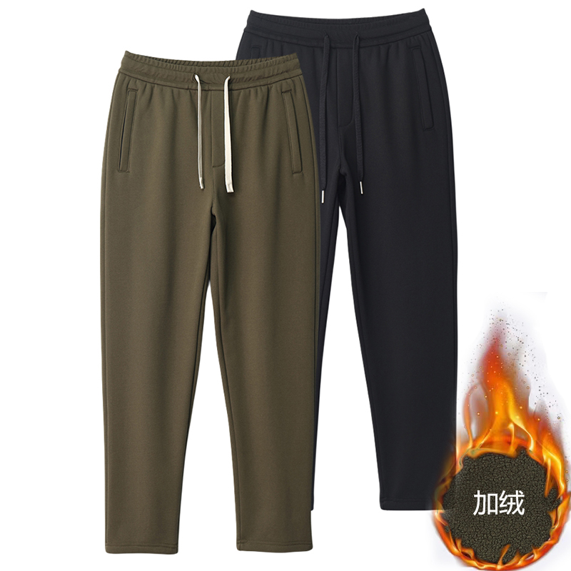 秋冬季加绒休闲裤男小直脚裤