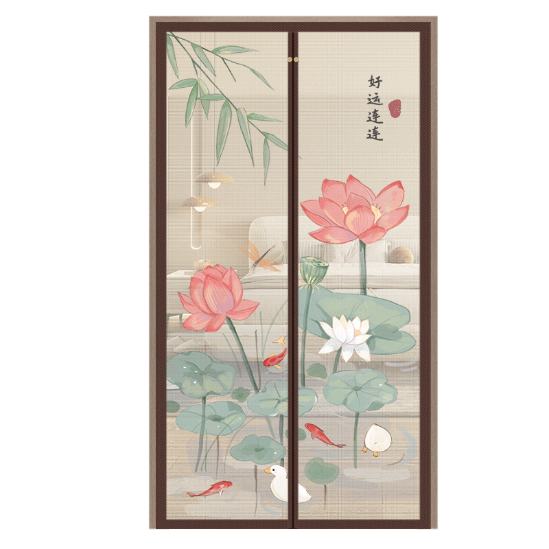 新款金刚网印画全磁条防蚊纱门帘