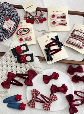韩版儿童发饰周岁红色蝴蝶结 婴儿百搭可爱发卡 女童bb夹秋冬