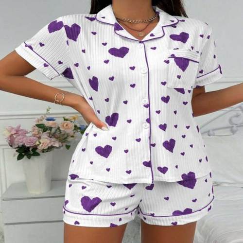 跨境外贸甜美卡通云朵棉睡衣女春秋季短袖长裤学生少女感套装