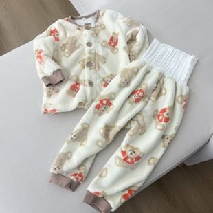 秋冬轻便家居服睡衣 90保暖珊瑚绒护肚子套装 出口原单 小宝宝80