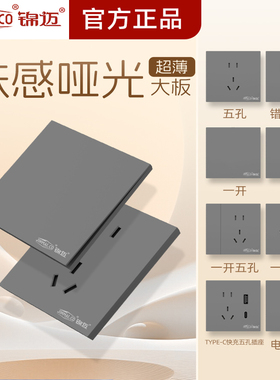 锦迈超薄中端86型暗装灰色开关面板单双控一二三四开5孔带USB插座