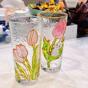 手绘玻璃杯diy彩绘杯子画材料包颜料儿童手工制作锤纹琉璃杯礼物