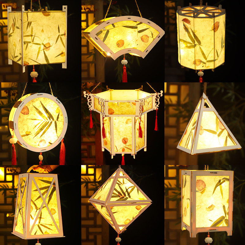 2026新款非遗花草纸灯笼手工diy材料包儿童手提宫灯元宵节花灯