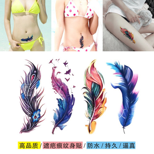 彩色羽毛纹身贴剖腹产遮疤痕
