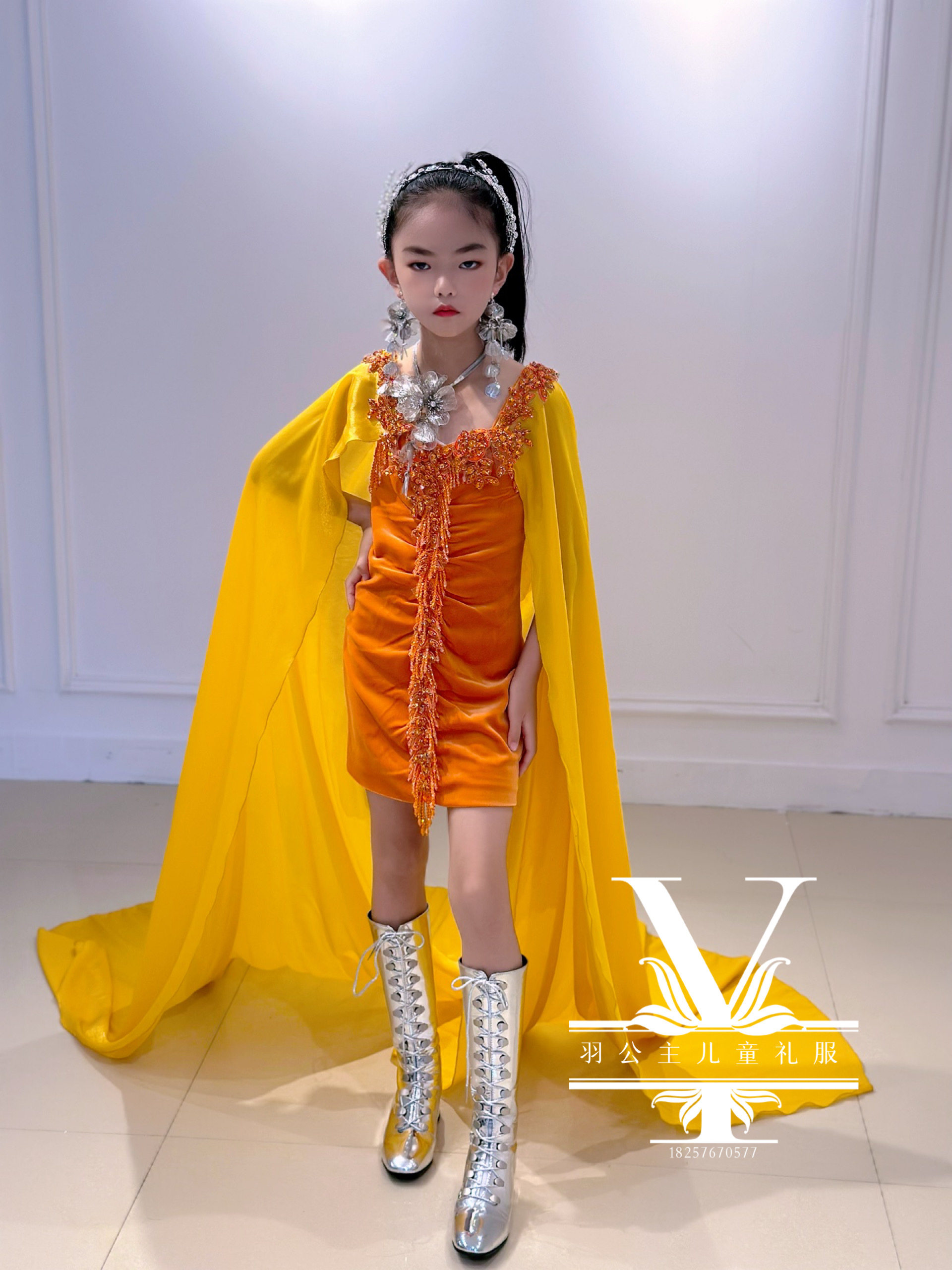 香榭丽舍下午茶儿童走秀礼服女童模特演出服复古上海滩简约礼服