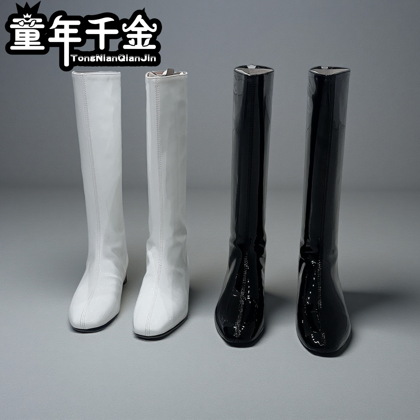 儿童走秀靴子女童跳舞皮靴矮跟2cm高不过膝盖长筒靴童鞋演出鞋