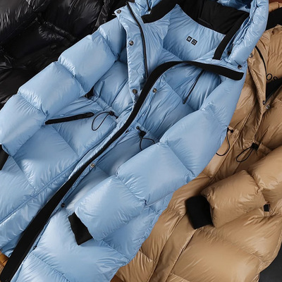 加厚抗寒鹅绒服 亮面90白鹅绒 抽绳收腰中长款羽绒服女装新款