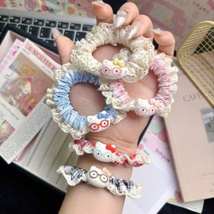 甜美花边眼镜猫咪发圈卡通发绳马尾ins小肠少女可爱蕾丝皮筋头饰