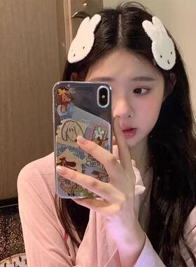 甜美自制米菲兔毛绒卡通发帖刘海贴甜美少女讹钱无痕魔术贴发饰
