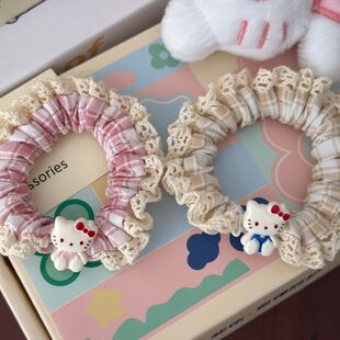 甜美KT蕾丝花边肠圈马尾发圈简约少女高弹皮筋高颜值可爱发绳