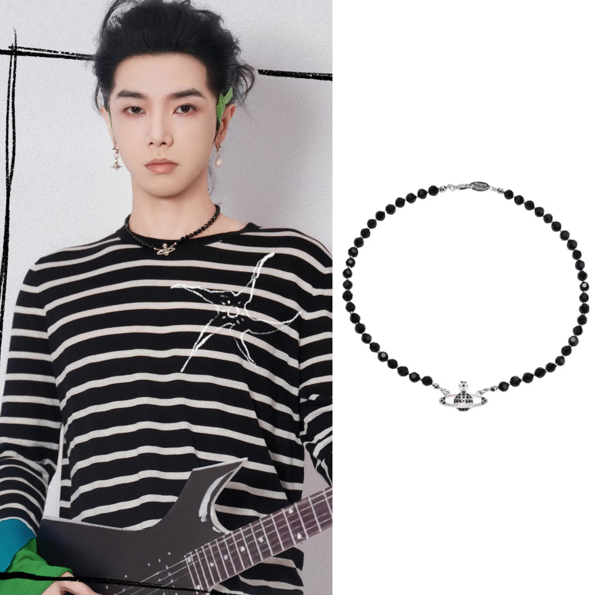 华晨宇 花花 同款黑珠项链土火星吊坠个性新饰品潮流时尚百搭周边