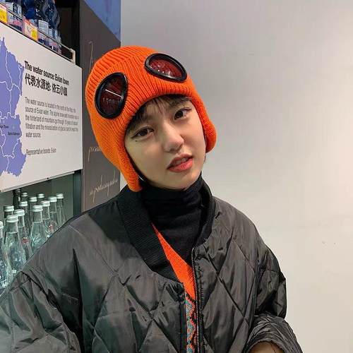 网红眼镜加绒毛线帽韩版户外加厚