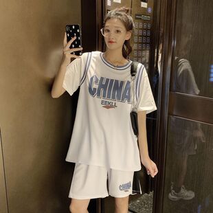 篮球服女2023夏季新款学生韩版ins休闲运动套装宽松球服两件套潮